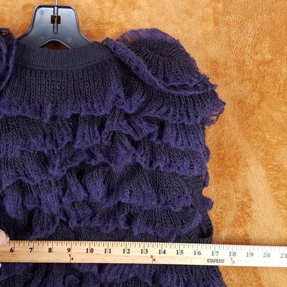 REBECCA TAYLOR Sweater Womens Small Purple Vest Open Wool Blend Fluffy Applique - Picture 5 of 7